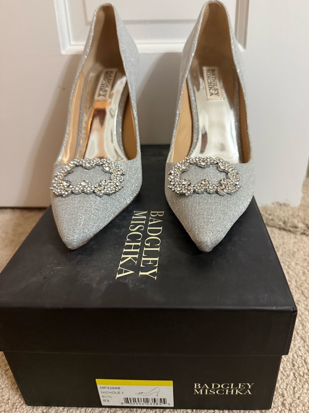 Badgley Mischka Silver Nichole II Crystal-Buckle Pointed Pumps